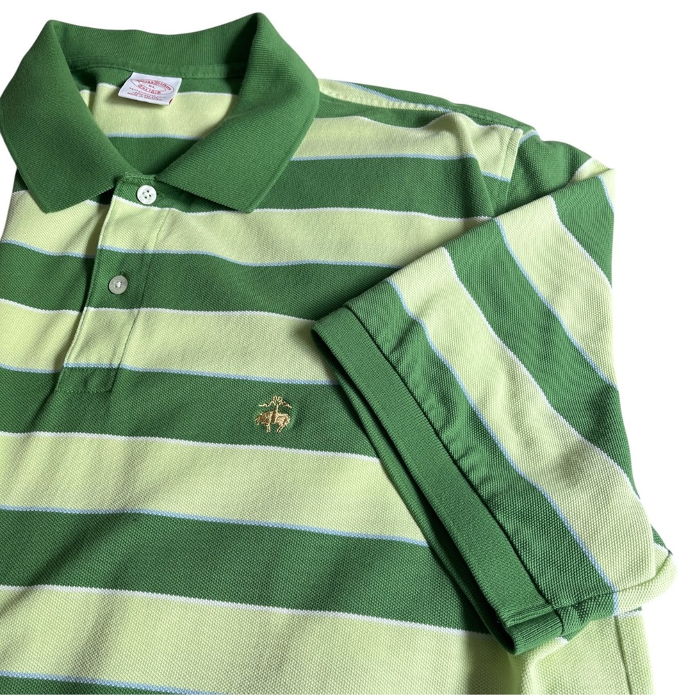 Brooks Brothers Performance Polo Shirt Mens XL Green Striped Original Fit Cotton